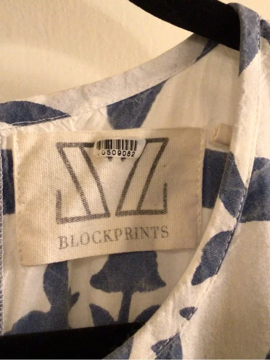 SZ Block Prints /Orti Blue and White Cotton Floral Midi Dress - Sz L - Picture 7 of 12